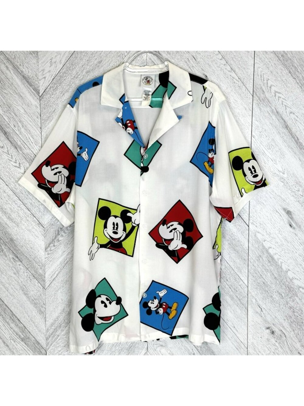 Disney Mickey & Co Button Up Shirt Mens Large All Over Mickey Mouse Print Camp